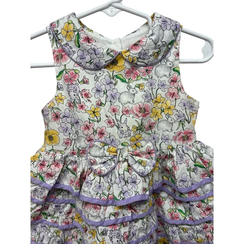 Pippa & Julie Baby Girl Floral Bunny Print Ruffled Dress Easter Spring 18 Months